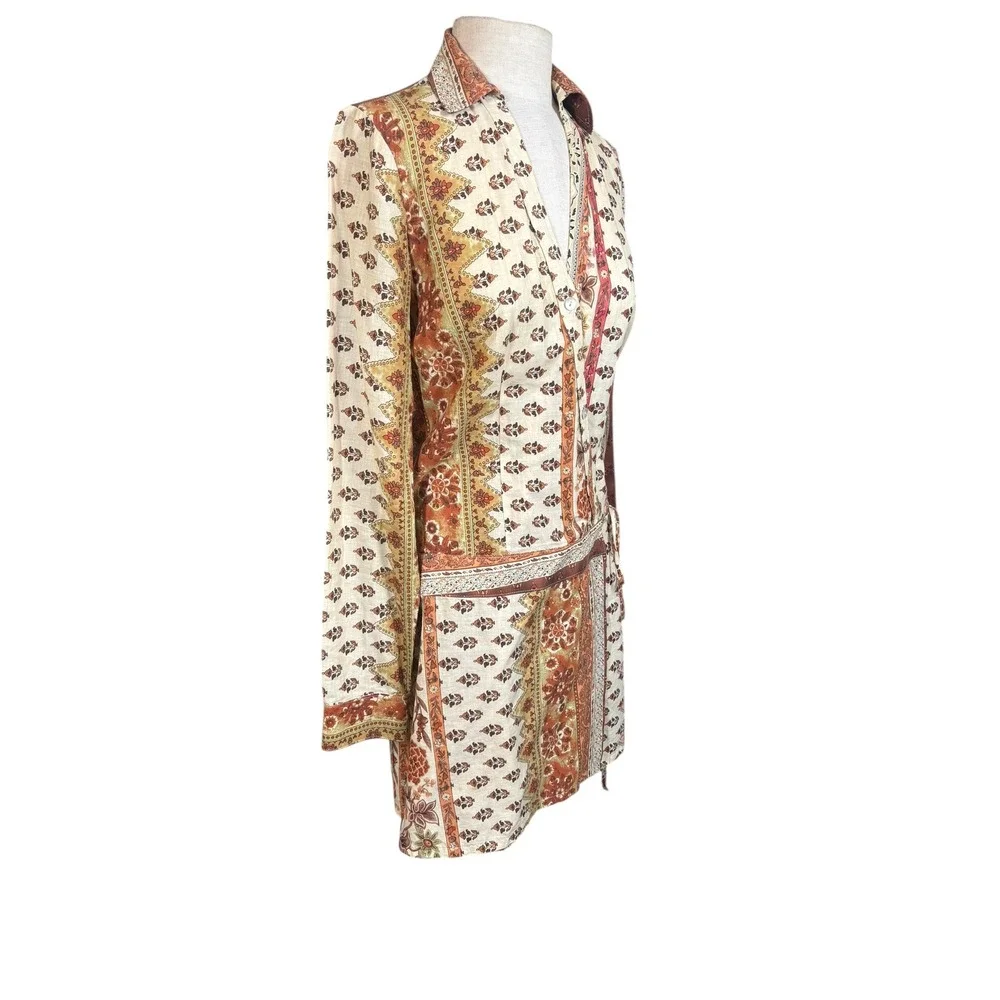 Vintage Y2K Drop Waist Boho Wrap Tunic Dress M Festival Hippie 100% Cotton USA